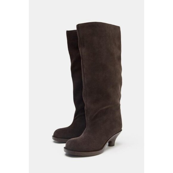 ZARA SPLIT SUEDE KITTEN HEEL BOOTS - Picture 1 of 7
